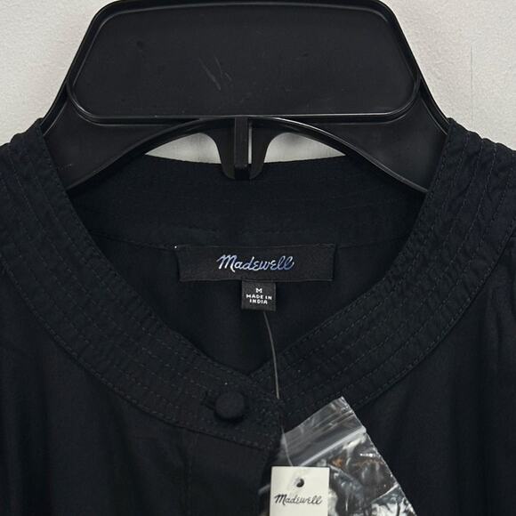 Madewell Flutter Sleeve Button Front Mini Dress Poplin Black Relaxed Medium NWT - Picture 9 of 14